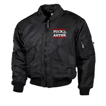 Bestickte Herren CWU Jacke, Schwarz - Fuck Antifa Vorderseite