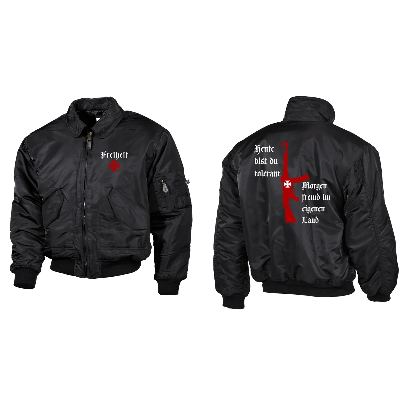 Bestickte Herren CWU Jacke, Schwarz - Heute tolerant morgen fremd im eigenen Land