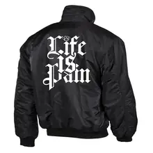Bestickte Herren CWU Jacke, Schwarz - Life is Pain Rückseite