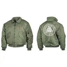 Bestickte Herren CWU Jacke, Oliv - Mein Schwert für Tyr Vorder- und Rückseite