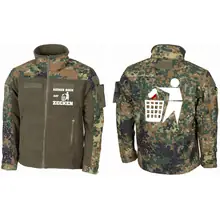 Bestickte Fleecejacke "Combat", flecktarn - Keinen Bock auf Zecken Vorder- und Rückseite