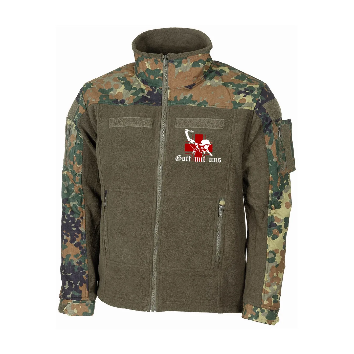 Bestickte Fleecejacke "Combat", flecktarn - Gott mit uns, Soldat