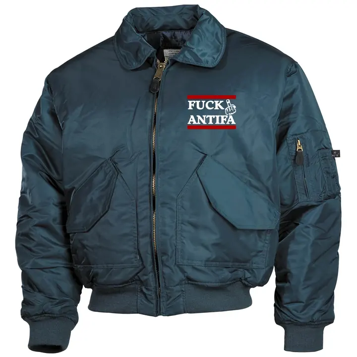 Bestickte Herren CWU Jacke, Navyblau - Fuck Antifa