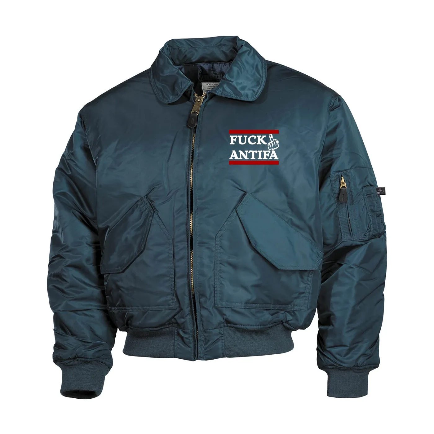 Bestickte Herren CWU Jacke, Navyblau - Fuck Antifa