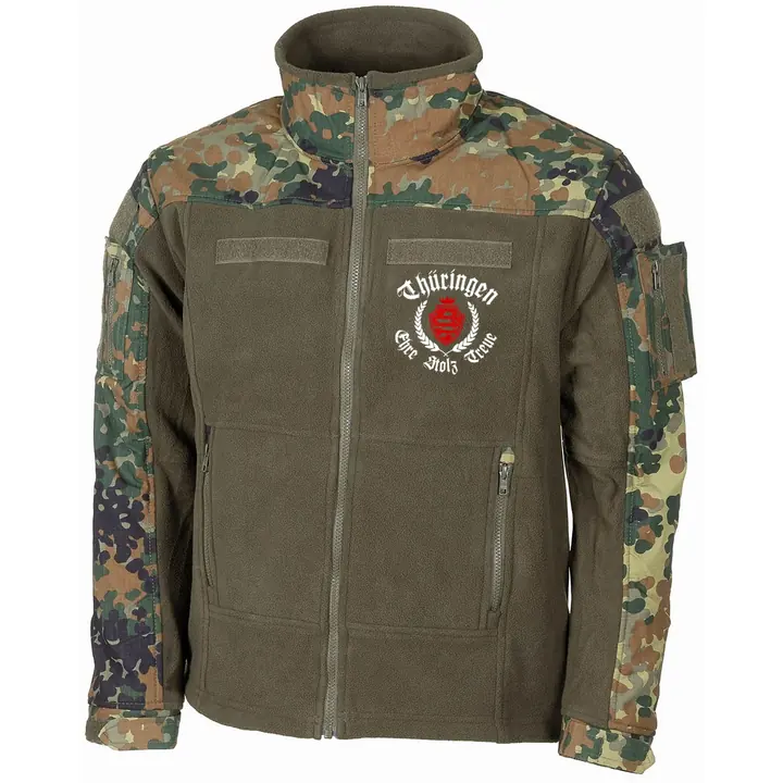 Bestickte Fleecejacke "Combat", flecktarn - Thüringen, ehre stolz treue