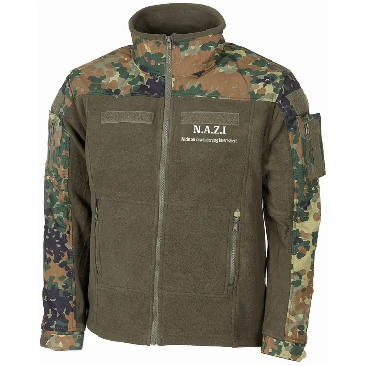 Bestickte Fleecejacke "Combat", flecktarn - Nazi nicht an Zuwanderung interessiert