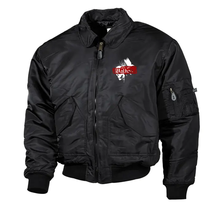 Bestickte Herren CWU Jacke, Schwarz - See you in Walhalla, Totenkopf