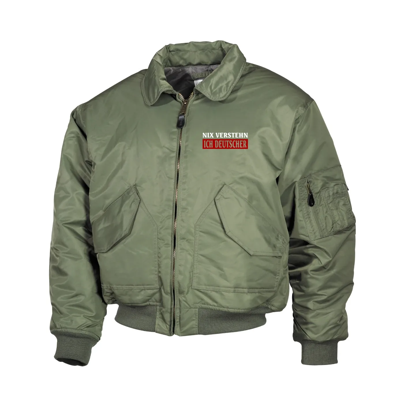 Bestickte Herren CWU Jacke, Oliv - Nix verstehen, ich deutscher