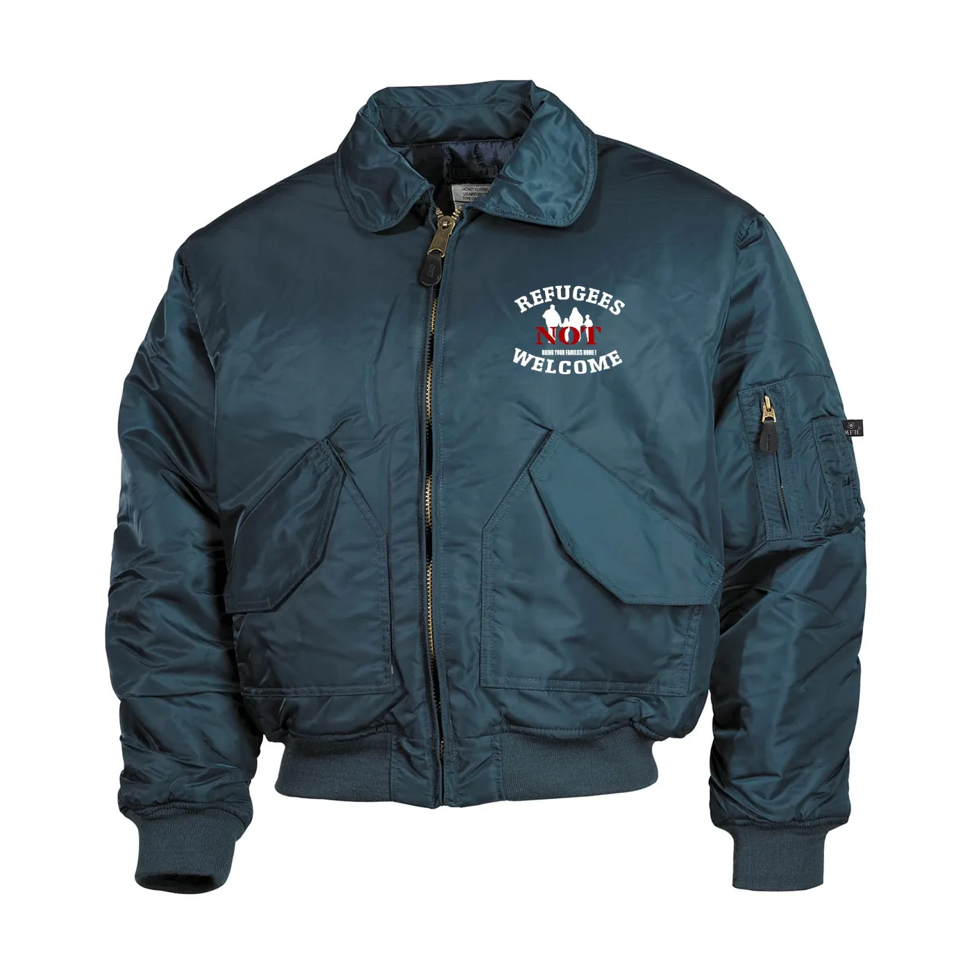 Bestickte Herren CWU Jacke, Navyblau - Refugees not welcome