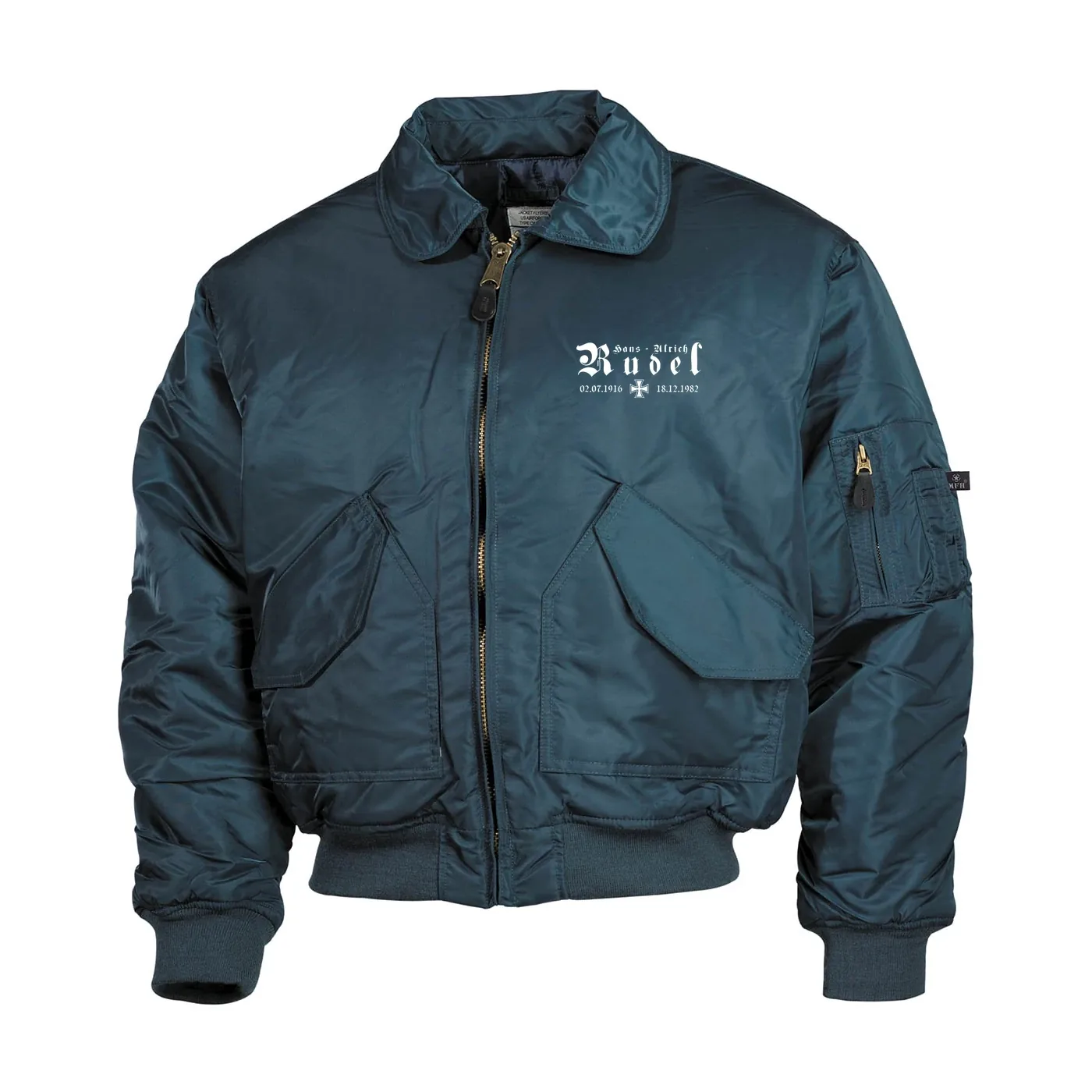 Bestickte Herren CWU Jacke, Navyblau - Hans Ulrich Rudel, Kreuz