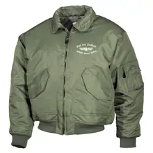 Bestickte Herren CWU Jacke, Oliv - Nur der Freiheit gehört unser Leben Vorderseite