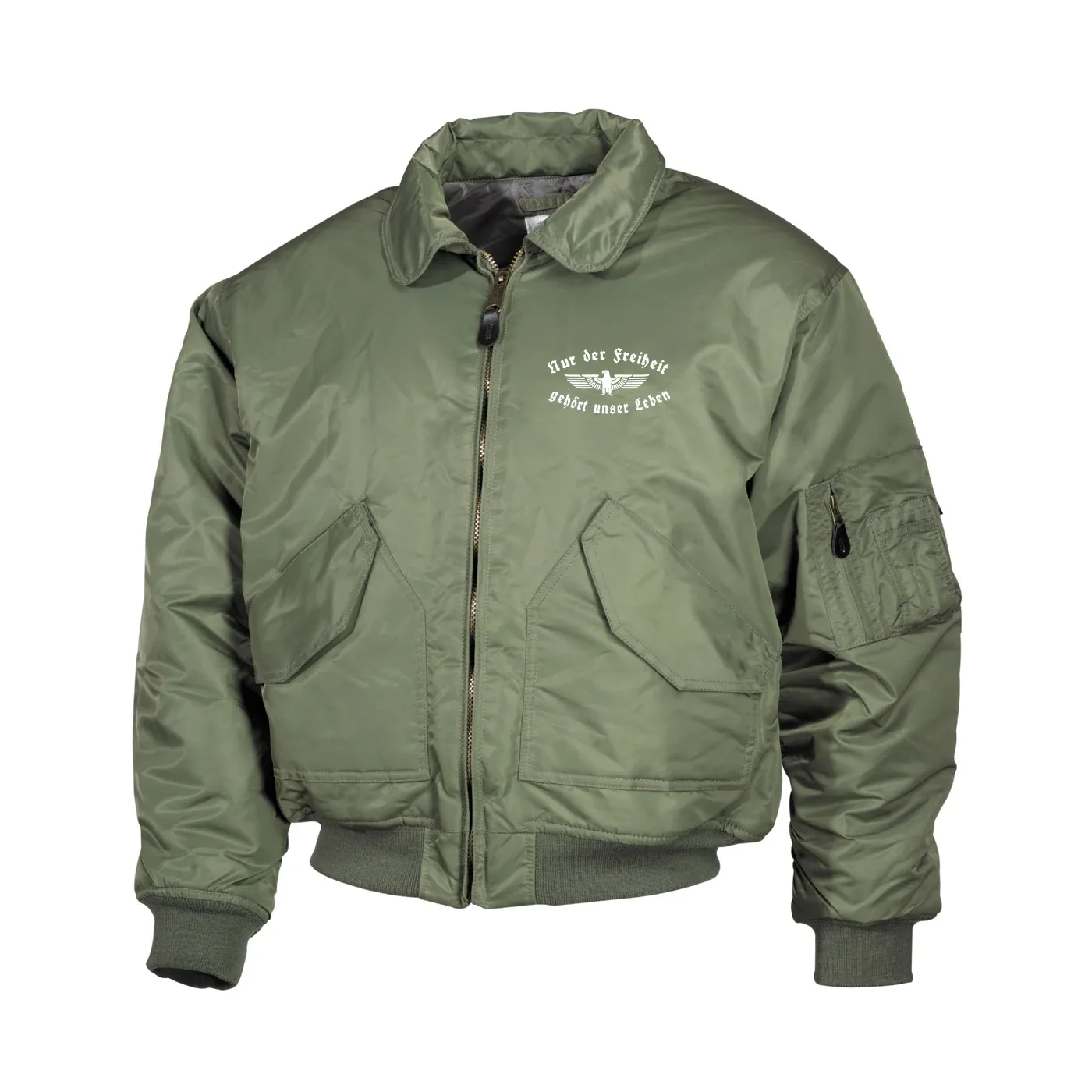 Bestickte Herren CWU Jacke, Oliv - Nur der Freiheit gehört unser Leben