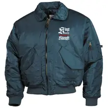 Bestickte Herren CWU Jacke, Navyblau - Klagt nicht kämpft, Schwert Vorderseite