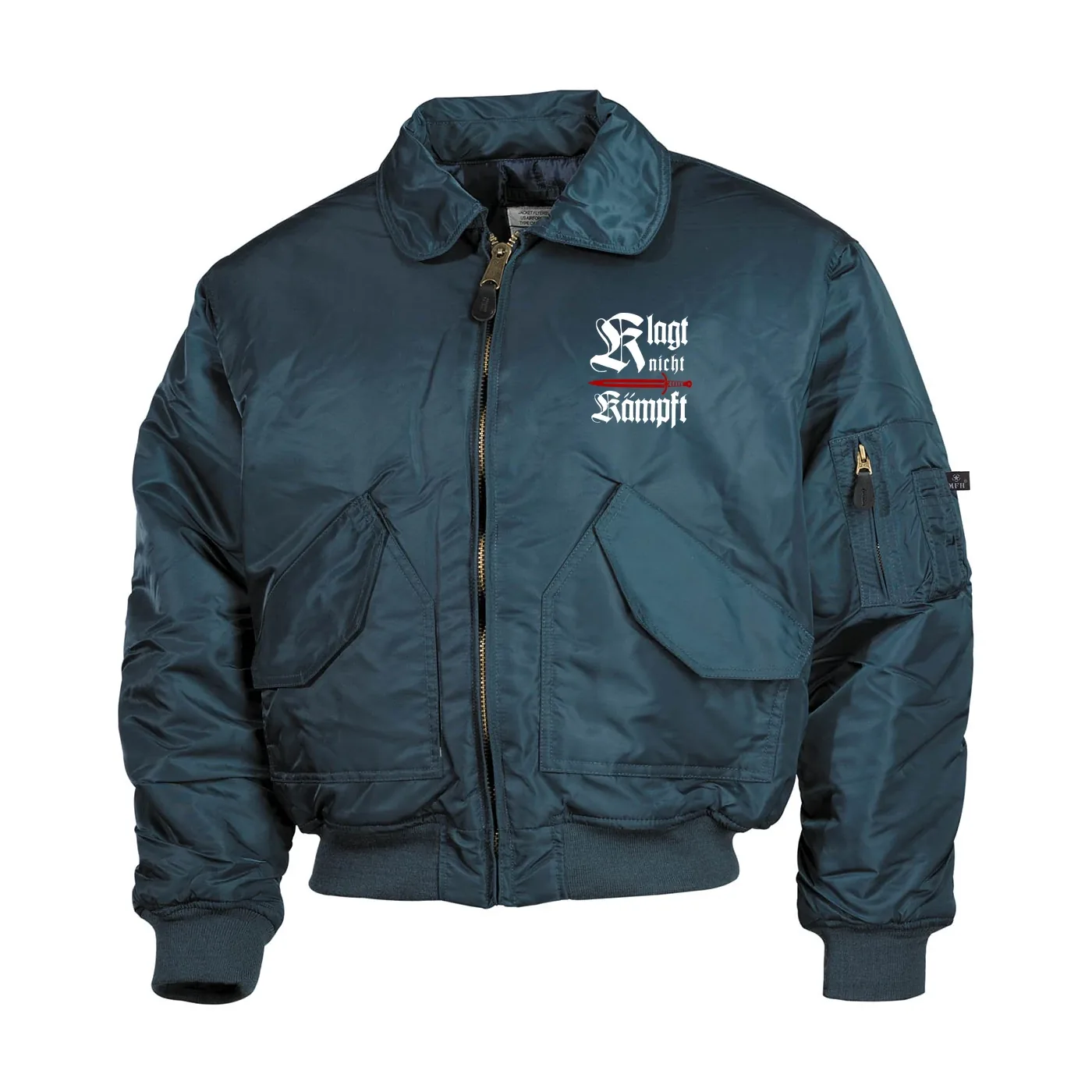 Bestickte Herren CWU Jacke, Navyblau - Klagt nicht kämpft, Schwert
