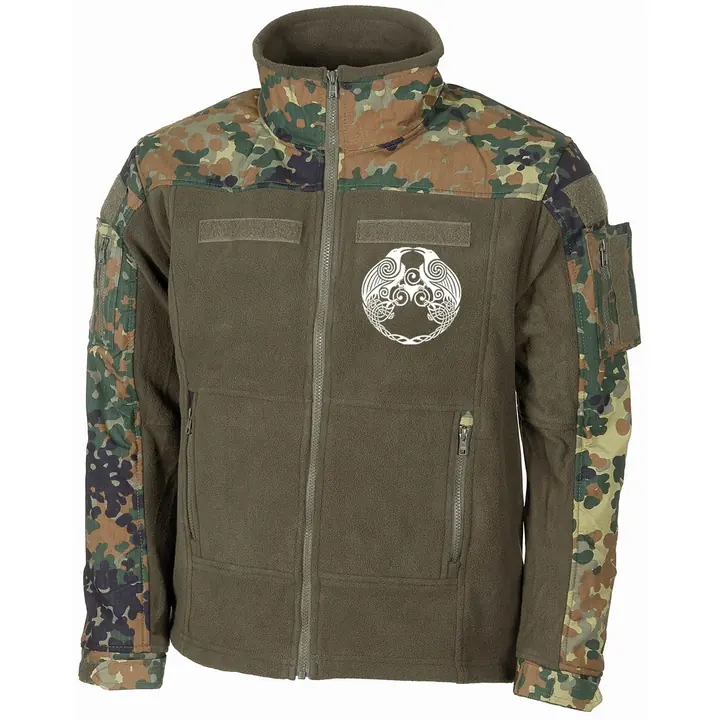 Bestickte Fleecejacke "Combat", flecktarn - Raben