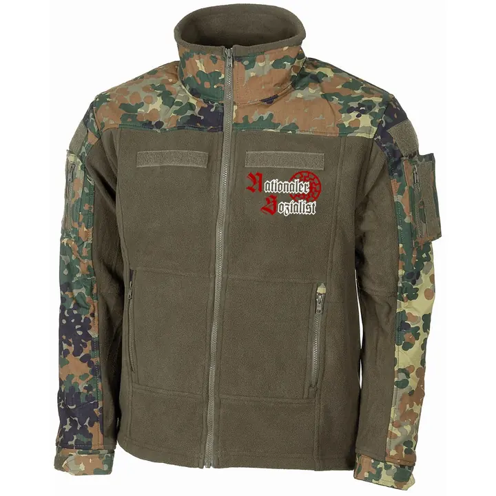 Bestickte Fleecejacke "Combat", flecktarn - Nationaler Sozialist