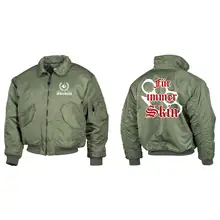 Bestickte Herren CWU Jacke, Oliv - Für immer Skin Vorder- und Rückseite