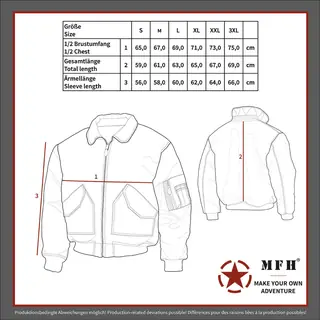 Bestickte Herren CWU Jacke, Oliv - Deutschland für Familie, Volk und Vaterland Größentabelle