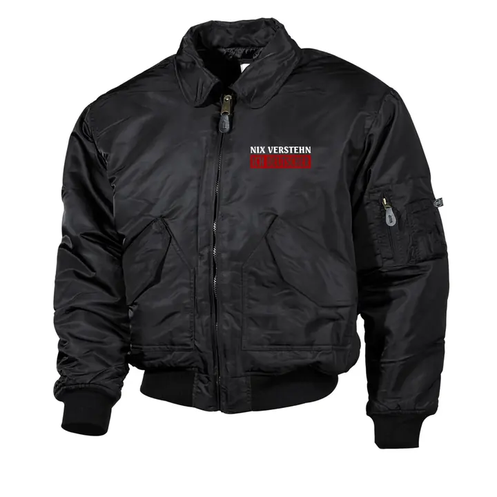 Bestickte Herren CWU Jacke, Schwarz - Nix verstehen, ich deutscher