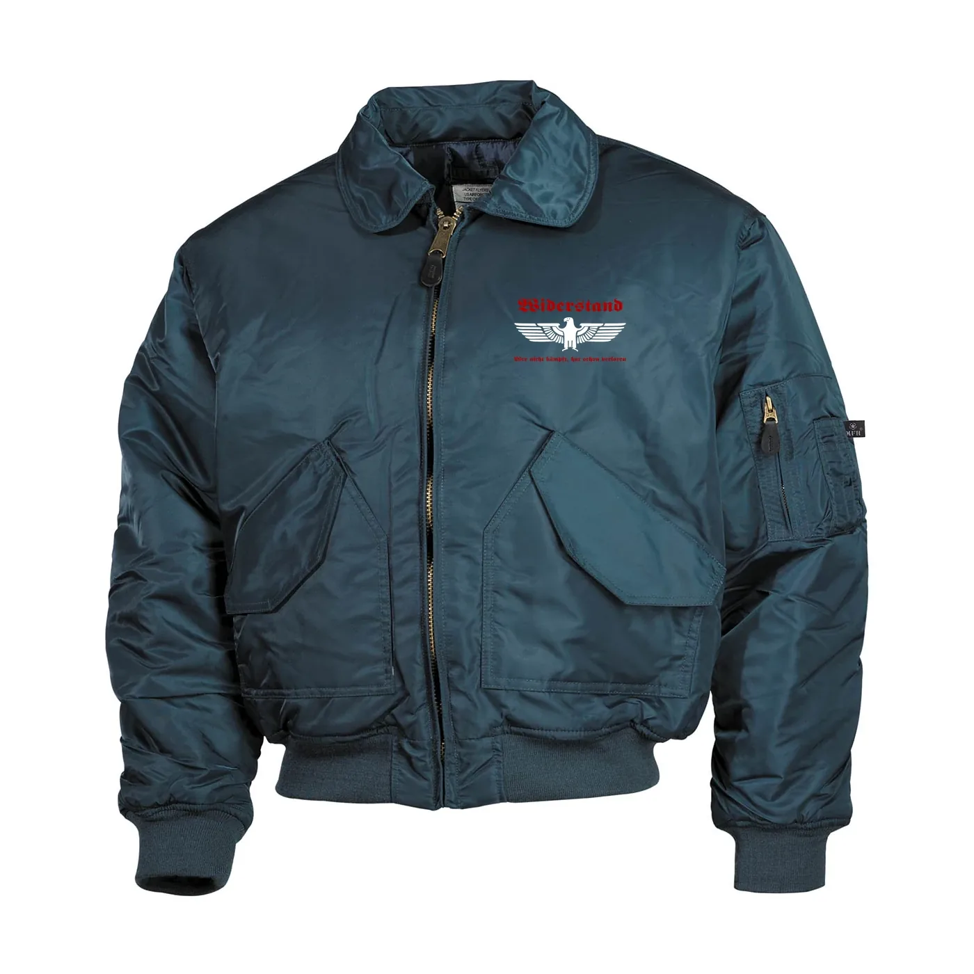 Bestickte Herren CWU Jacke, Navyblau - Widerstand, wer nicht kämpft hat verloren