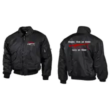 Bestickte Herren CWU Jacke, Schwarz - Mg42 Einigkeit, Recht und Freiheit Vorder- und Rückseite