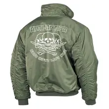 Bestickte Herren CWU Jacke, Oliv - Anti-Antifa Rückseite