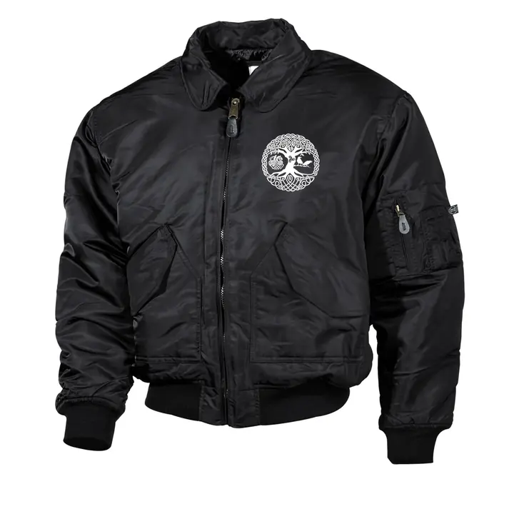 Bestickte Herren CWU Jacke, Schwarz - Lebensbaum