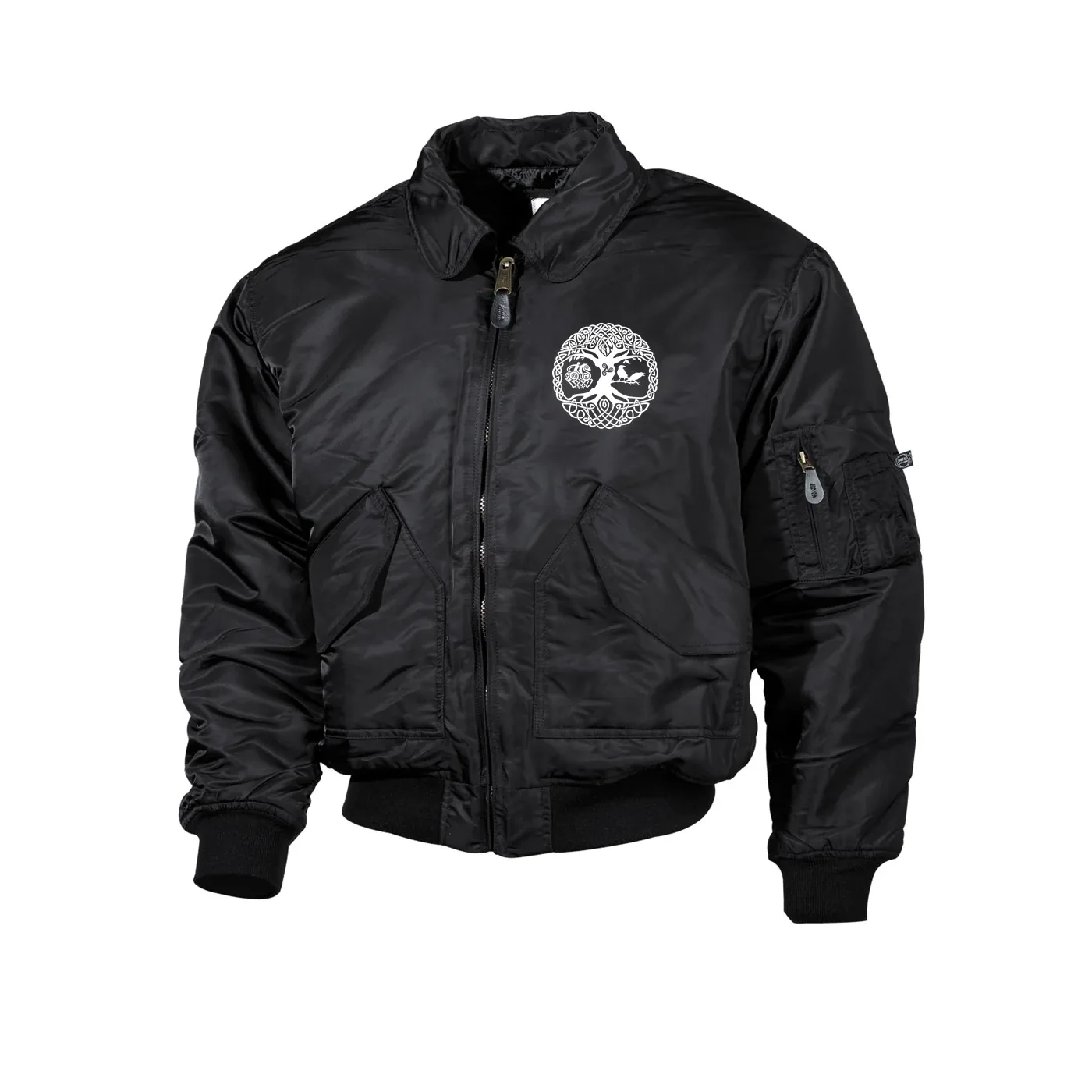 Bestickte Herren CWU Jacke, Schwarz - Lebensbaum