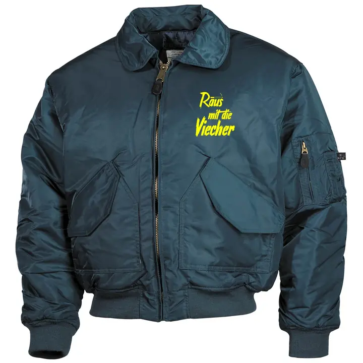 Bestickte Herren CWU Jacke, Navyblau - Raus mit die Viecher