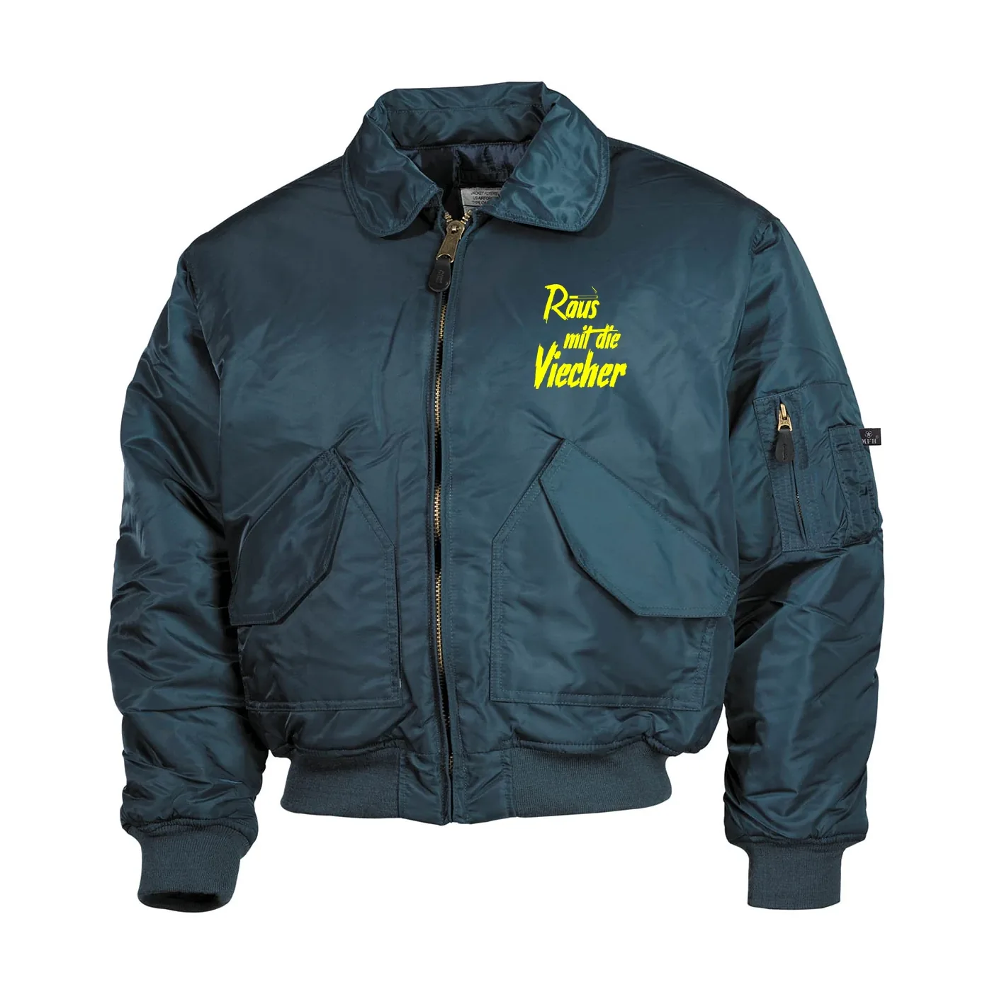 Bestickte Herren CWU Jacke, Navyblau - Raus mit die Viecher