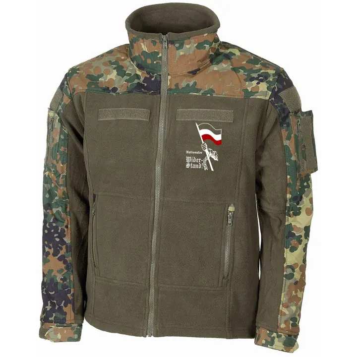 Bestickte Fleecejacke "Combat", flecktarn - Nationaler Widerstand, Fahne