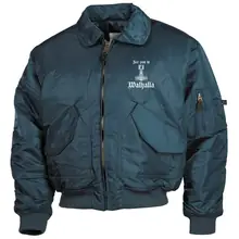 Bestickte Herren CWU Jacke, Navyblau - See you in Walhalla Thorhammer Vorderseite