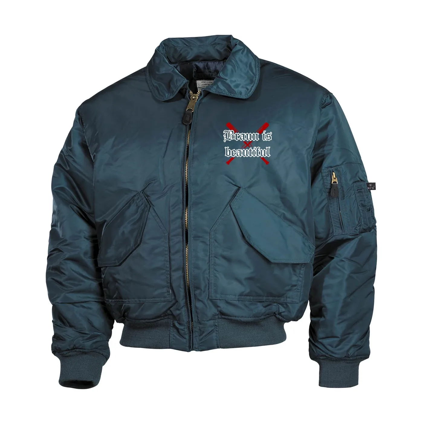 Bestickte Herren CWU Jacke, Navyblau - Braun is beautiful