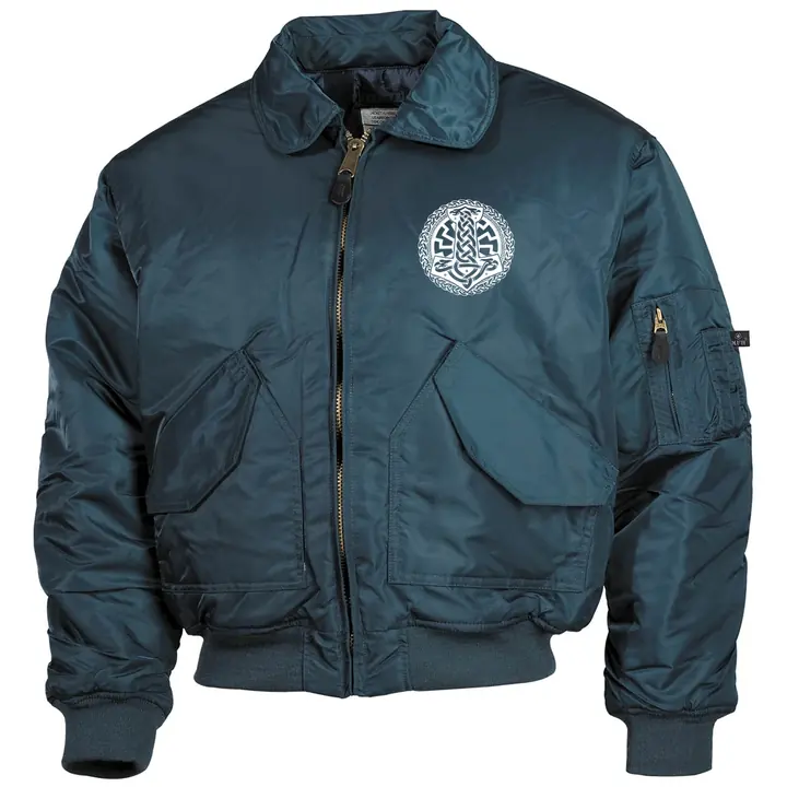 Bestickte Herren CWU Jacke, Navyblau - Schwarze Sonne, Thorhammer