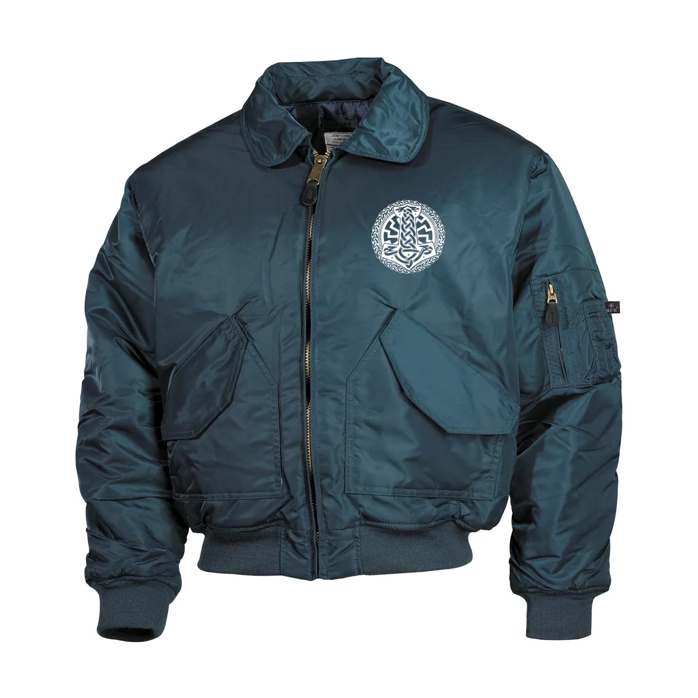 Bestickte Herren CWU Jacke, Navyblau - Schwarze Sonne, Thorhammer