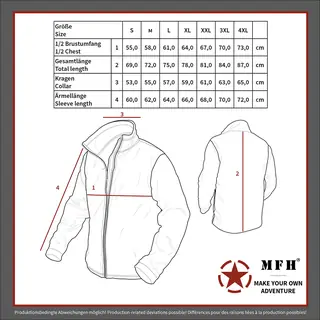 Bestickte Fleecejacke "Combat", flecktarn - Ich geh Spazieren Größentabelle