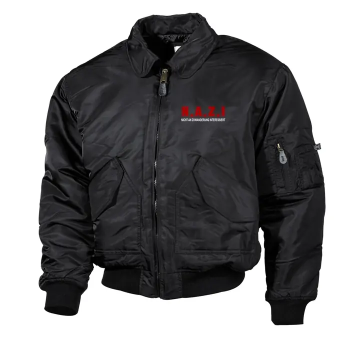 Bestickte Herren CWU Jacke, Schwarz - Nicht an Zuwanderung interessiert, Fahne