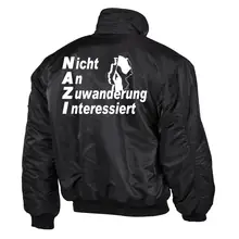 Bestickte Herren CWU Jacke, Schwarz - Nicht an Zuwanderung interessiert, Fahne Rückseite