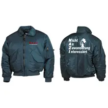 Bestickte Herren CWU Jacke, Navyblau - Nicht an Zuwanderung interessiert, Fahne Vorder- und Rückseite