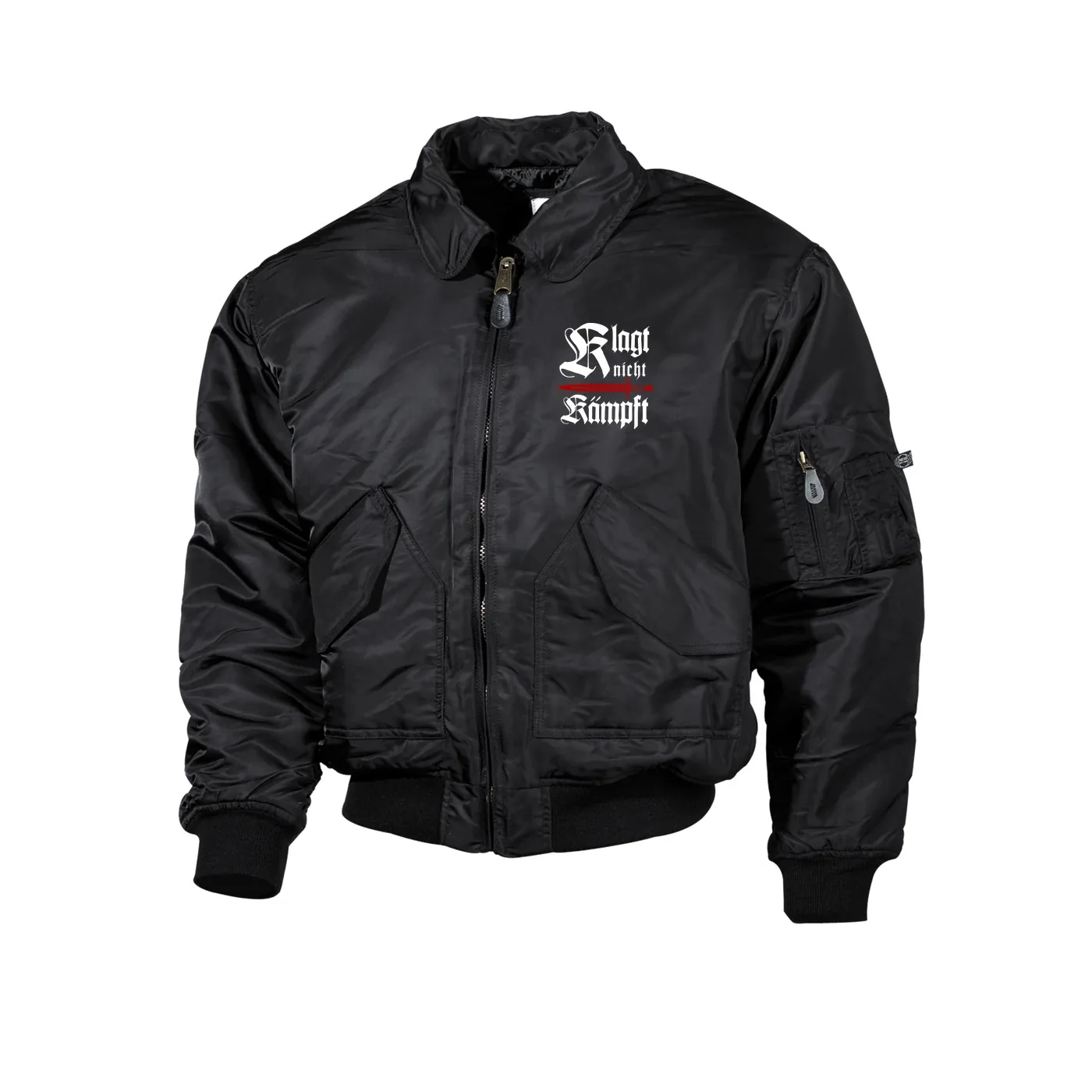 Bestickte Herren CWU Jacke, Schwarz - Klagt nicht kämpft, Schwert