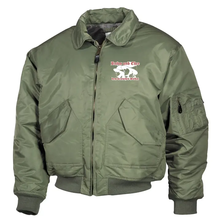 Bestickte Herren CWU Jacke, Oliv - Ruhm und Ehre dem deutschen Soldat