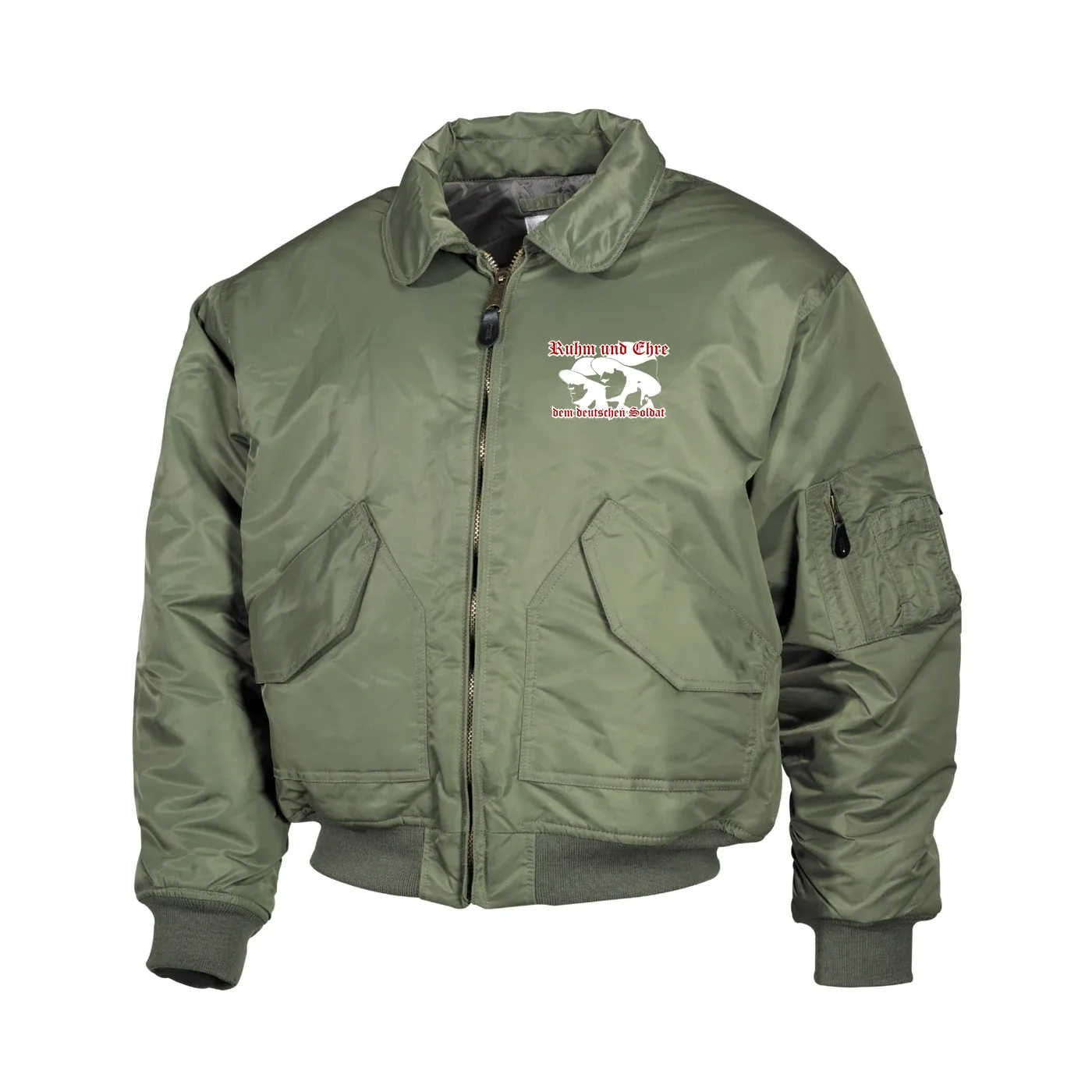 Bestickte Herren CWU Jacke, Oliv - Ruhm und Ehre dem deutschen Soldat