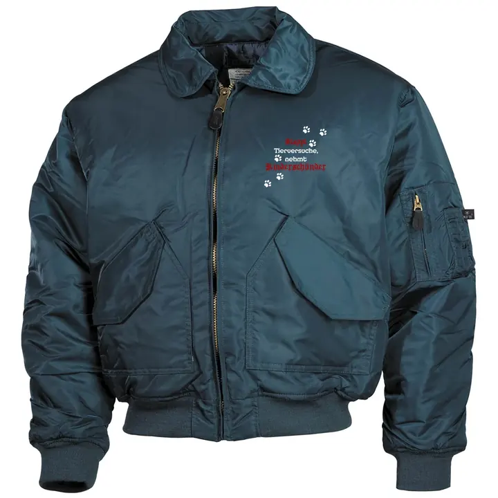 Bestickte Herren CWU Jacke, Navyblau - Stoppt Tierversuche, nehmt Kinderschänder