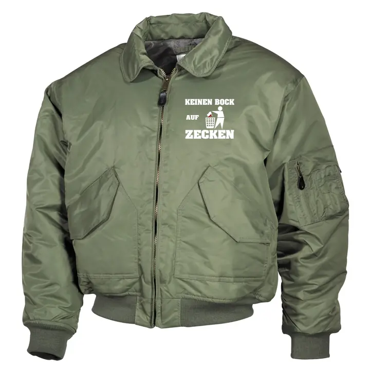 Bestickte Herren CWU Jacke, Oliv - Keinen Bock auf Zecken