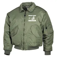 Bestickte Herren CWU Jacke, Oliv - Keinen Bock auf Zecken Vorderseite