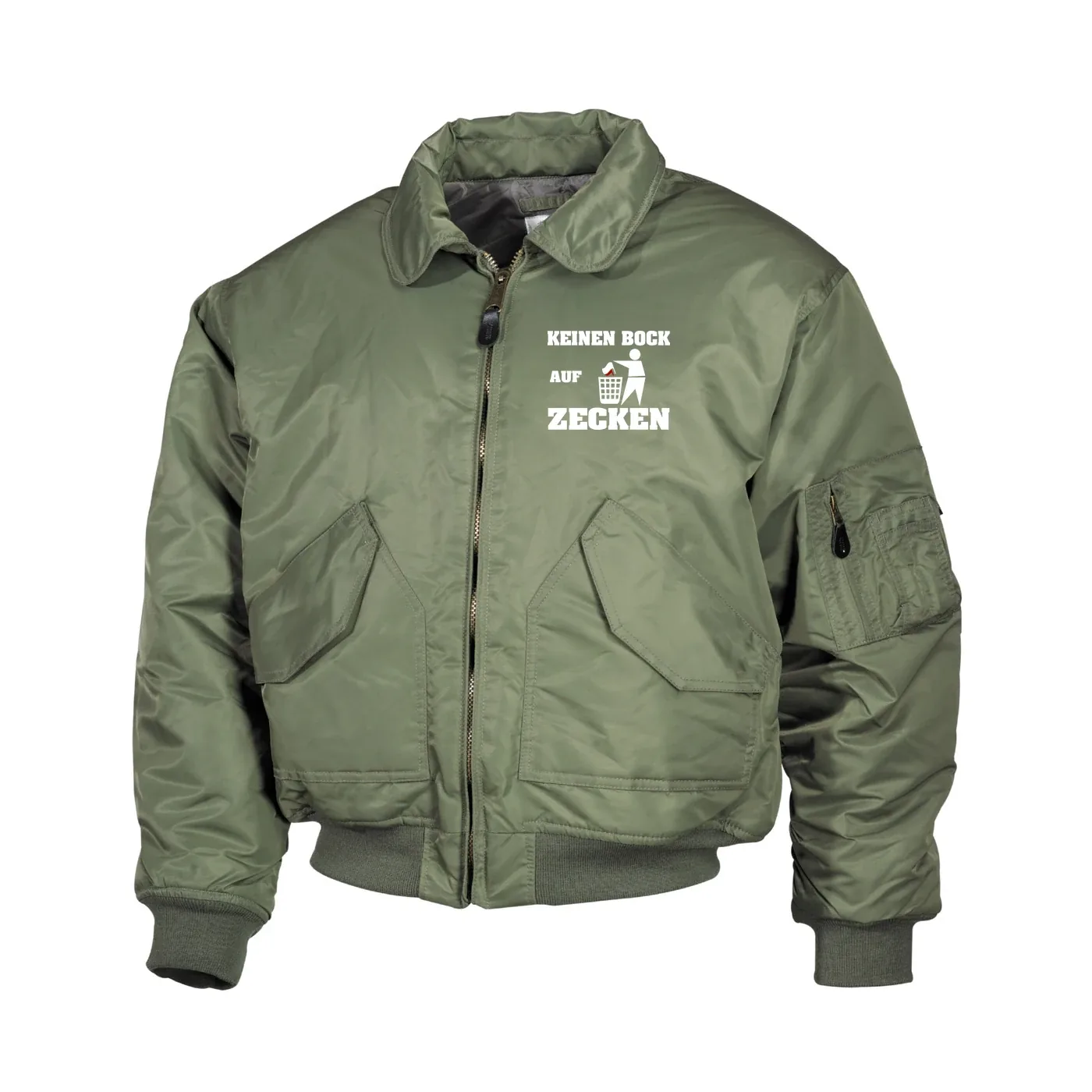 Bestickte Herren CWU Jacke, Oliv - Keinen Bock auf Zecken