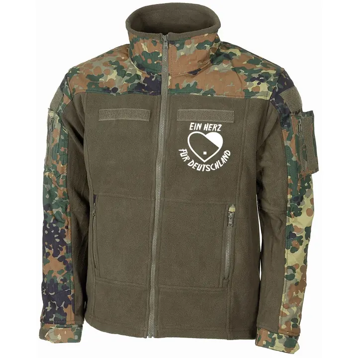 Bestickte Fleecejacke "Combat", flecktarn - Ein Herz für Deutschland