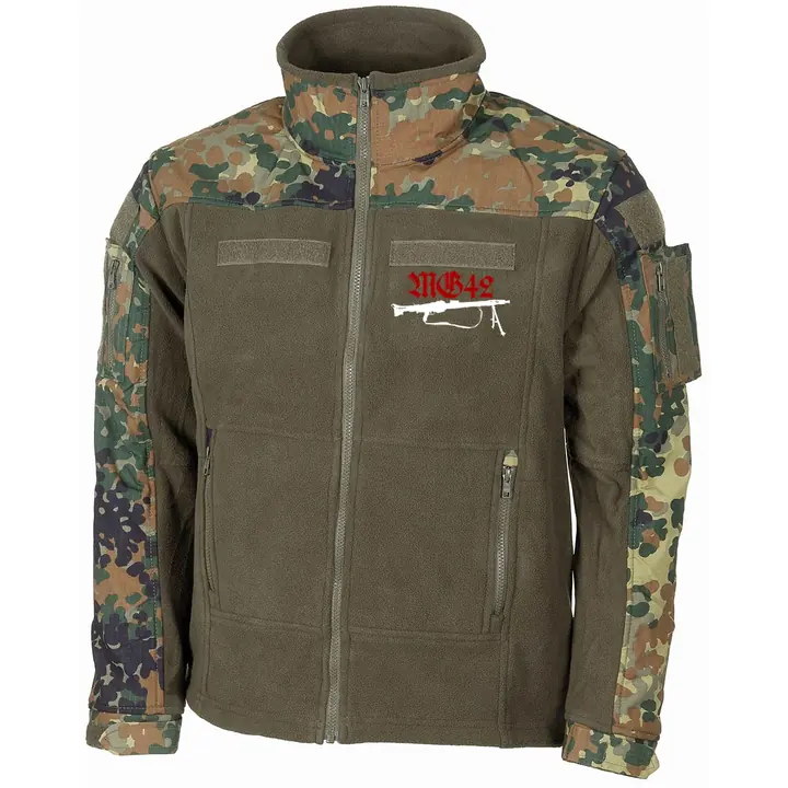 Bestickte Fleecejacke "Combat", flecktarn - Mg42 Einigkeit, Recht und Freiheit