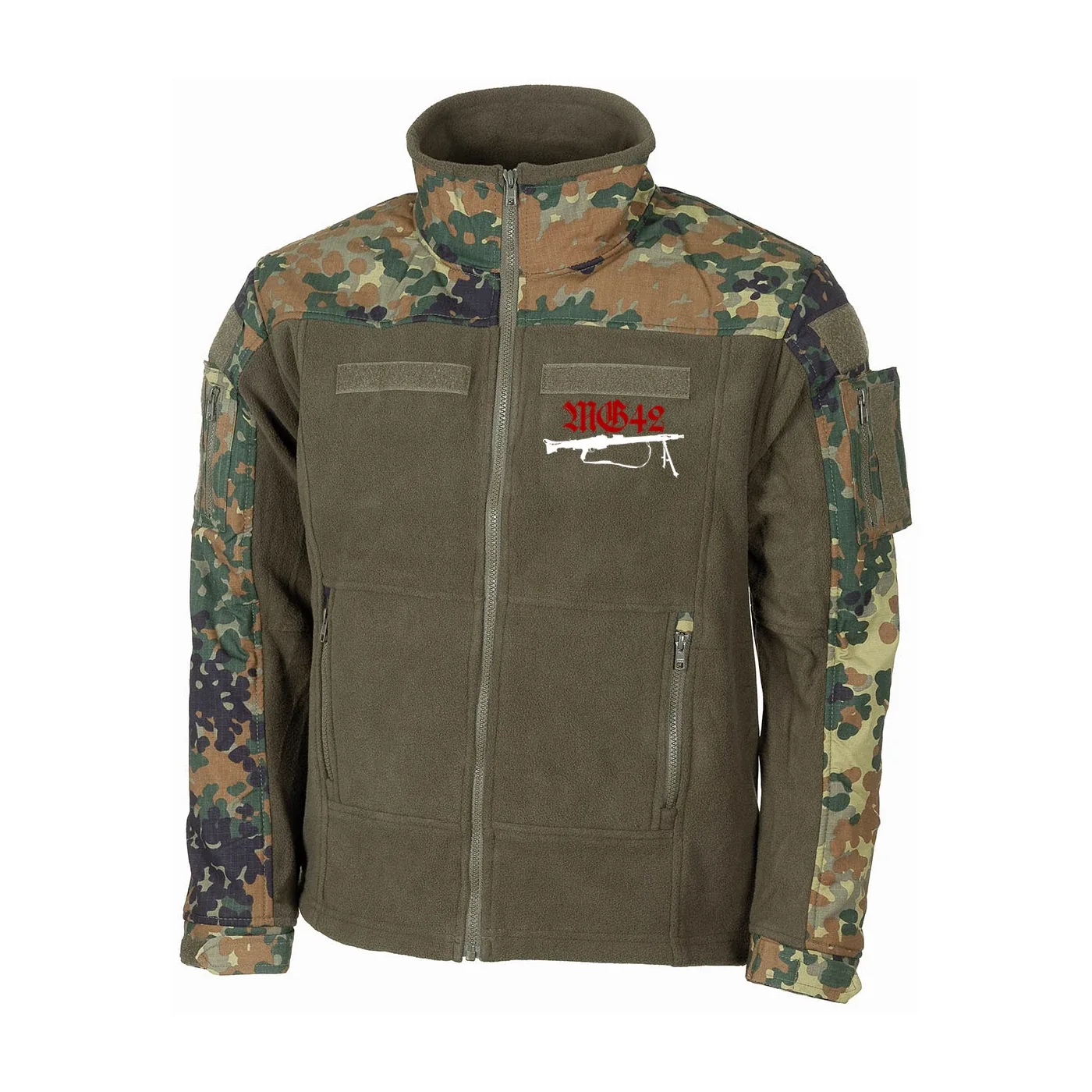 Bestickte Fleecejacke "Combat", flecktarn - Mg42 Einigkeit, Recht und Freiheit