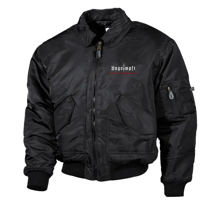 Bestickte Herren CWU Jacke, Schwarz - Ungeimpft, Steckt euch eure Impfung in den Arsch